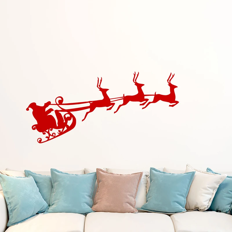 Merry Christmas Reindeer Wall Stickers For Home Decorations Vinyl Santa