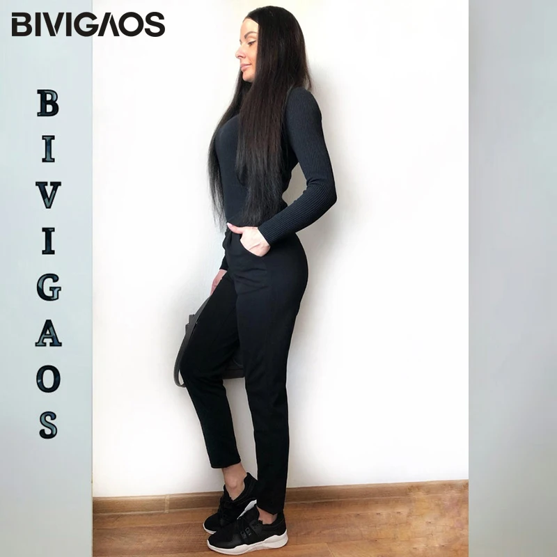 BIVIGAOS весна лето новые женские корейские OL черные шаровары дышащие тонкие