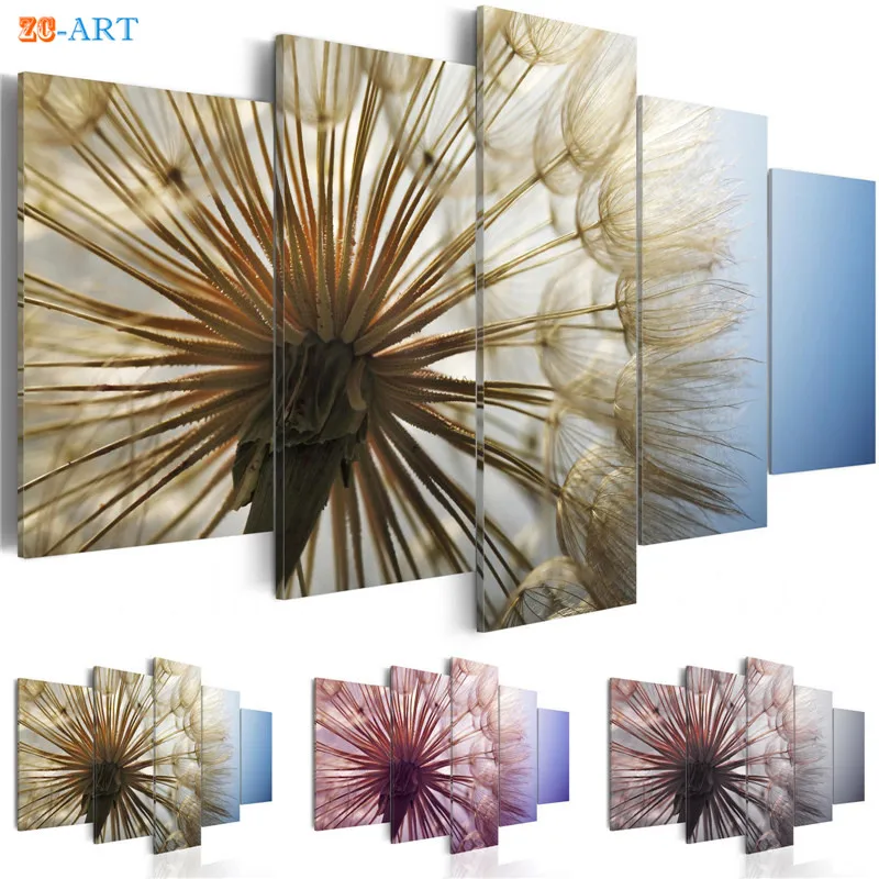 Blush Pink Dandelions Prints Canvas Painting 5 Pieces Nature Plant