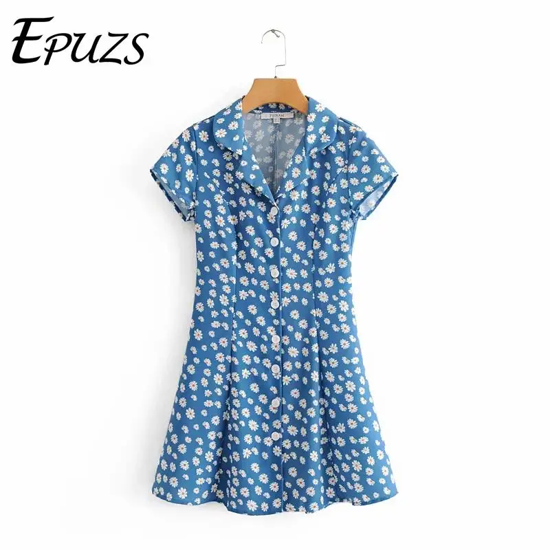

vintage boho button floral mini dress women elegant beach party dress korean short sleeve casual vestidos summer 2019
