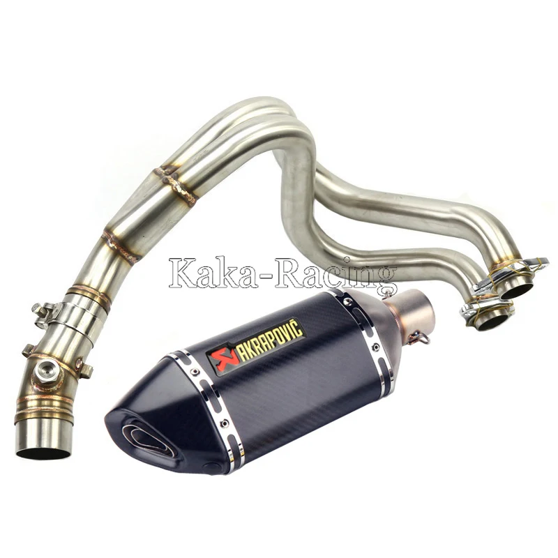 

Motorcycle System Exhaust Muffler Header Link Pipe with Akrapovic Carbon Fiber Exhaust Tail for Kawasaki ER6N ER6F NINJA 650R
