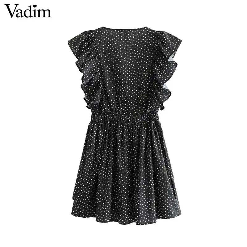 Vadim strar печати V шеи черное мини платье эластичный с коротким рукавом талии женские повседневные летние пляжные шикарные платья vestidos QC480