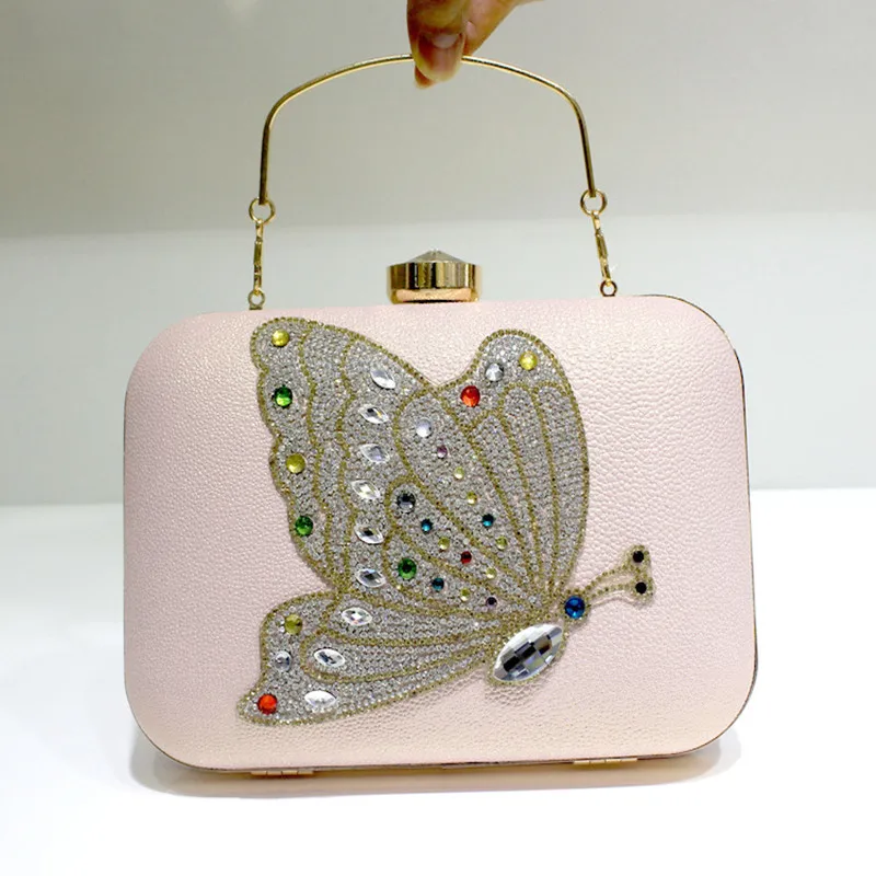 

2017Butterfly bridesmaid clutch diamond luxury banquet handbag small elegant shoulder Embroidery evening bag8989