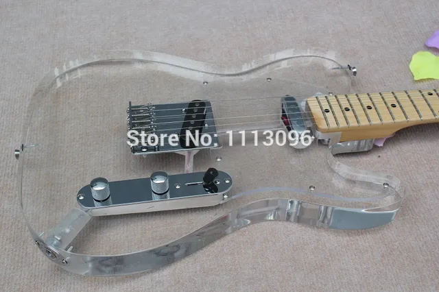 Best price at $356 Cheap free shipping Wholesale New guitarra Acrylic Body clear color electric guitar with hard case /maple Fingerboard/guitar+case