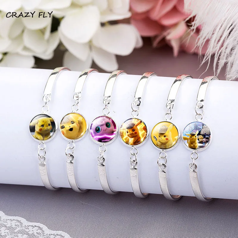 

CRAZY FLY Bracelet Fashion POKEMON Detective Pikachu Picture Jewelry Alloy Cabochon Glass Pendant for Women