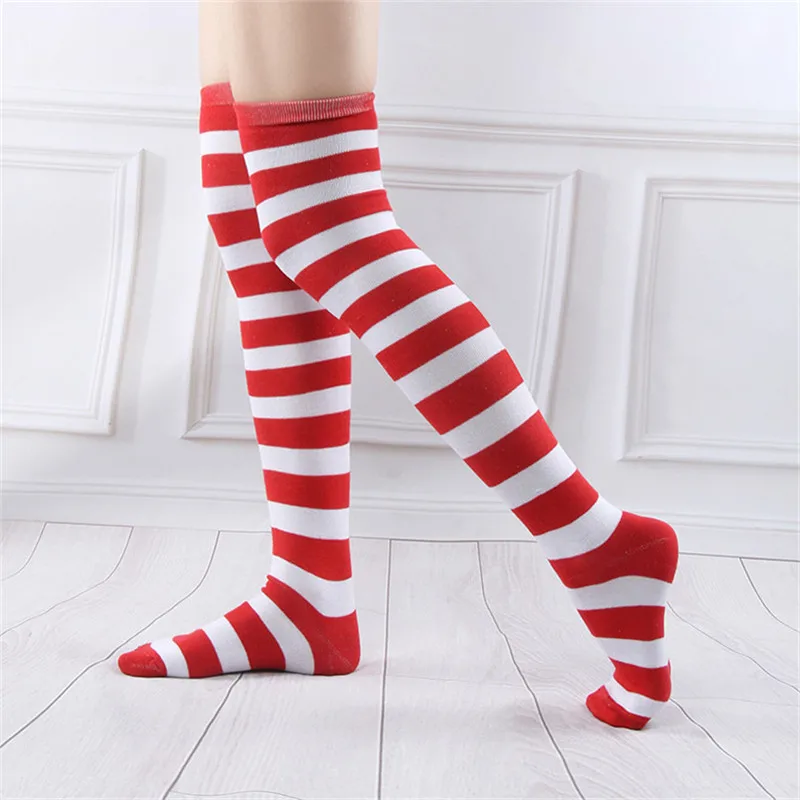 1 Pair Wide Striped Long Women's Striped Stockings White Red Student Stocking Medias Sexy Over The Knee Socks