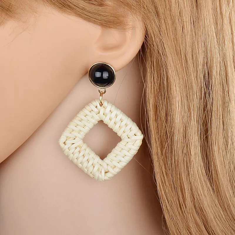 

2019 Fashion Women Earrings Simple Rhombus Hand-knitted Earings Female Pair Jewelry Oorbellen Pendientes Oecchini Bohemian