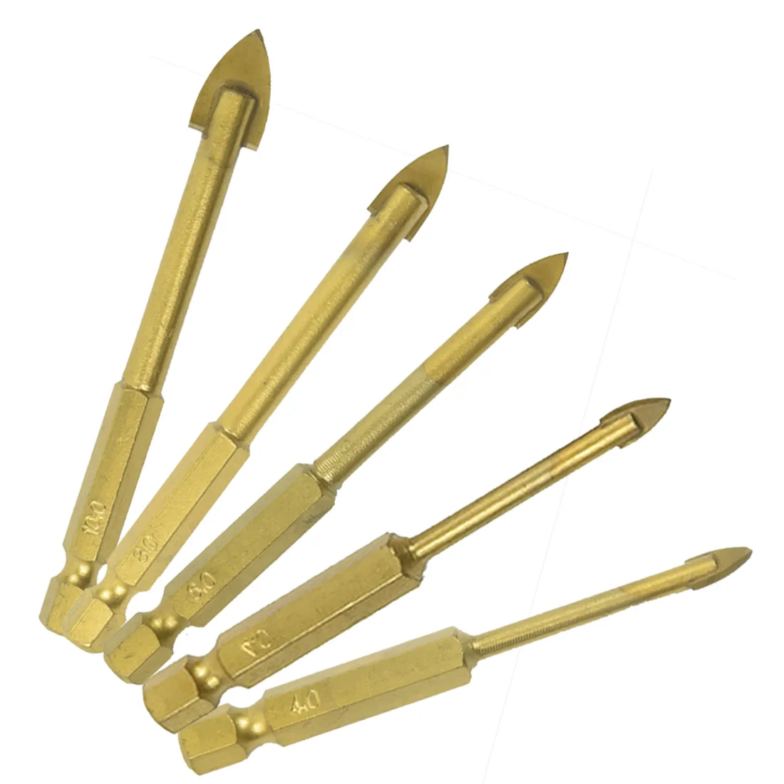 5pcs Titanium Coated Glass Drill Bit Set 3mm 4mm 6mm 8mm 10mm With 1/4