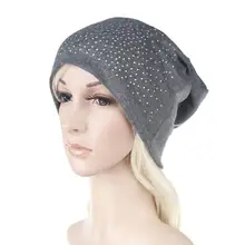 Горный хрусталь шапочки Для женщин Весна Блеск вязаная зимняя Кепки одноцветное Цвет Skullies громоздкая шапочка Шапки капот Для женщин S Кепки шляпа Gorro