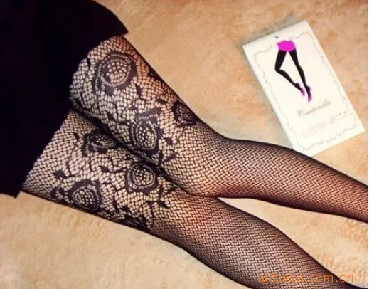 

12pairs/lot european style Women's Girl's Sexy Rose Fishnet Net Pattern Jacquard Pantyhose elastic black Tights