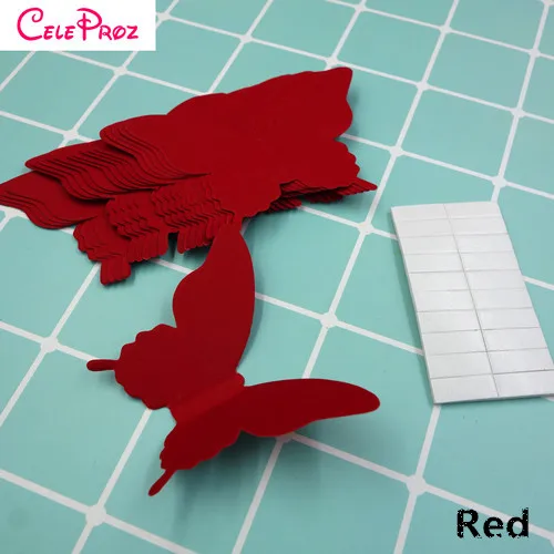 20 шт 3D бумажная наклейка на стену с бабочкой, Декор, бабочки, художественная наклейка, s на домашнюю стену, холодильник, сделай сам, бумажные украшения, принадлежности - Цвет: RED