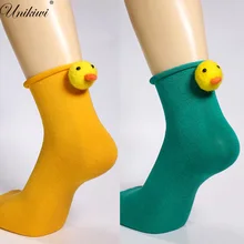 UNIKIWI. Kawaii женские носки с изображением уток. повседневные шерстяные шарики ярких цветов, носки до щиколотки. милые женские носки с животными для девочек Sox Hosen