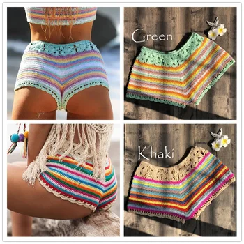 

Beach Cover Up Dress Dresses Summer Woman Women Swimwear Wear Pareo For Swimsuit Color Stripe Knitting Sexy Shorts Striped