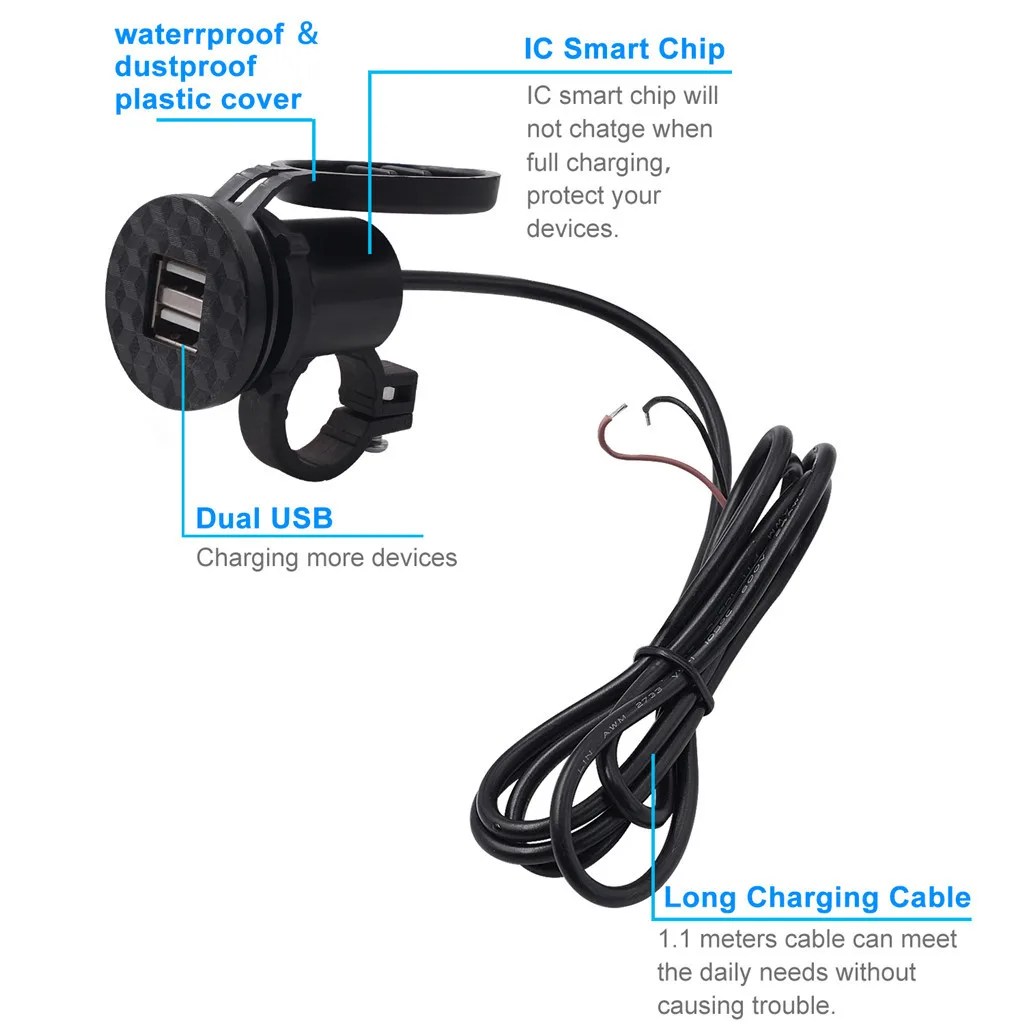 Мотоцикл питание для мобильного телефона 12V USB мотоцикл питание для мобильного телефона Зарядное устройство Водонепроницаемый Порты и разъёмы Розетка#701Y20