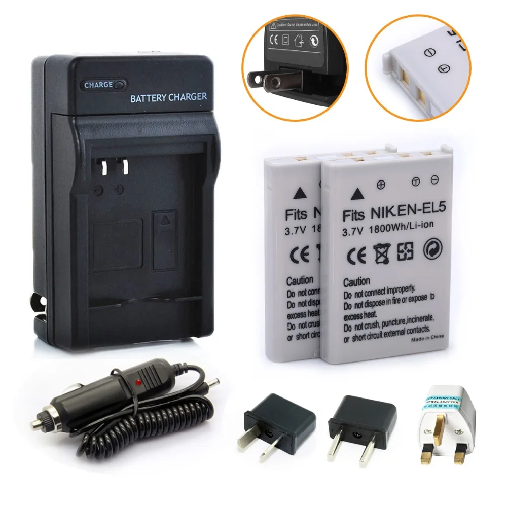[Hibty] 2 Pezzi En-El5 Batterie Per Fotocamera Enel5 Akku + Caricabatterie Per Nikon Coolpix 3700 4200 5200 5900