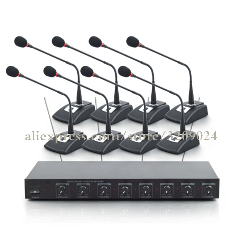 8 Channel Wireless Conference Microphone System VHF Wireless Audio Mic