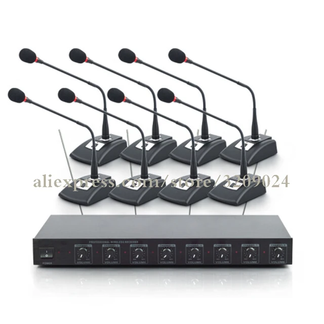 8 Channel Wireless Conference Microphone System VHF Wireless Audio Mic