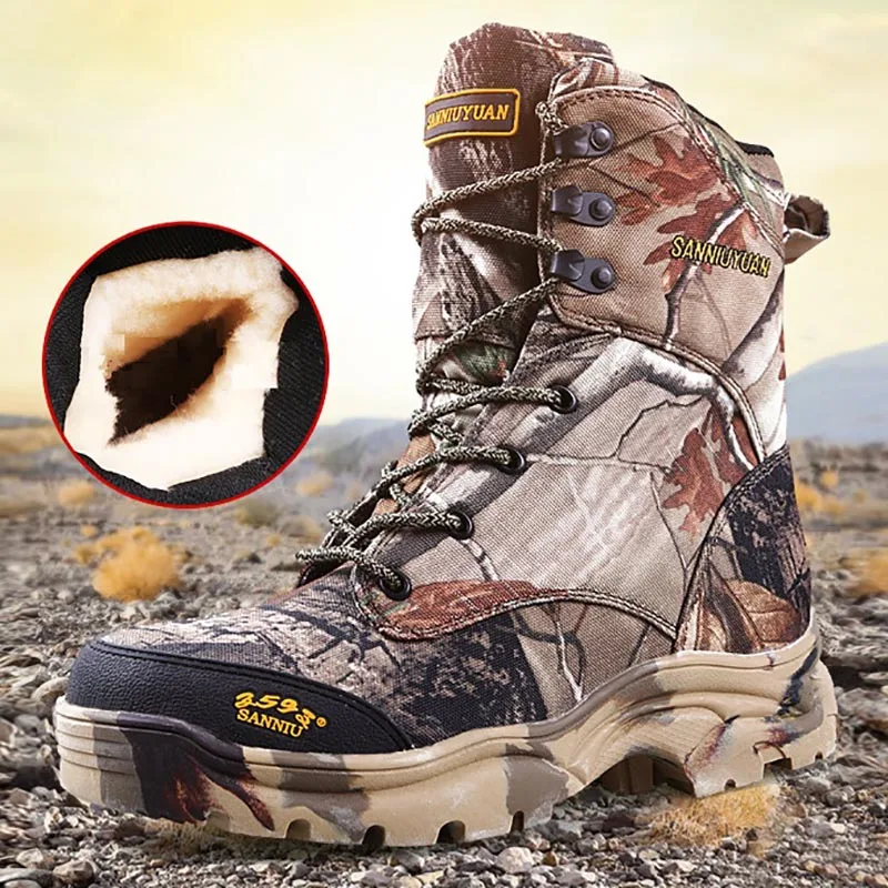 

Men's High Camouflage Tactical Ankle Boots Winter Plus Fleece Thermal Water Resistant Sneaker Hiking Climbing Shoes