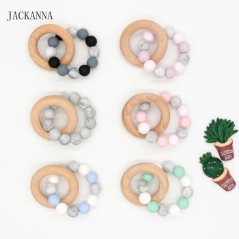 

Silicone Beads Baby Teether Bracelet Beech Wood Ring Rattle Teething Toy DIY Jewelry Bracelet Nursing Toy Gift Baby Products