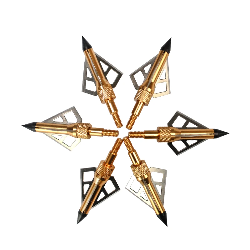 

12pcs high quality hunting broadheads 100 grain 3 blades steel golden arrow heads for shooting bow and Crossbow arrowheads