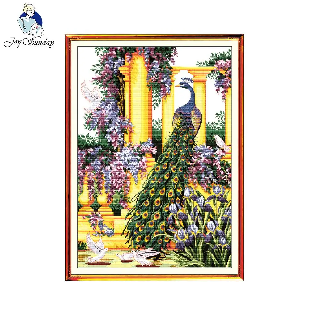 Joy Sunday фиолетовые цветы павлин пробиваемые счетные узоры для вышивания крестиком