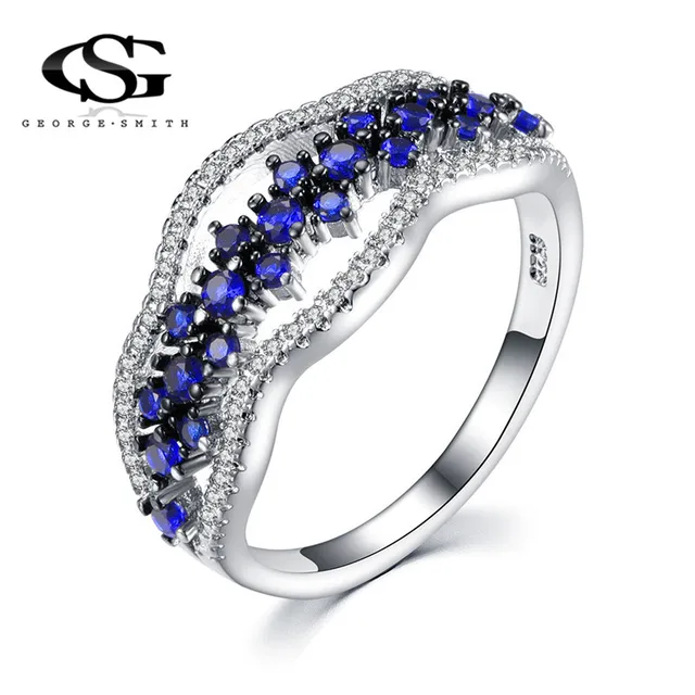 GS Antique Blue Gem Stone Men Ring Romantic Sliver Color Wedding Rings For Women Jewelry Rings Size 5 6 7 8 9 10 Dropshipping R5