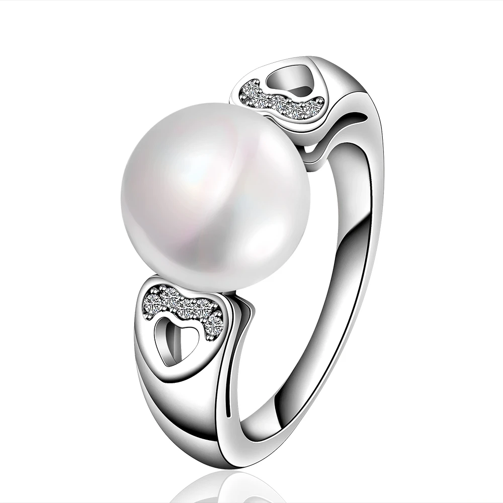 

Brand New Top Quality Elegant Imitation Multicolored Pearl Ring White Gold Color Austrian Crystal Heart Rings For Women