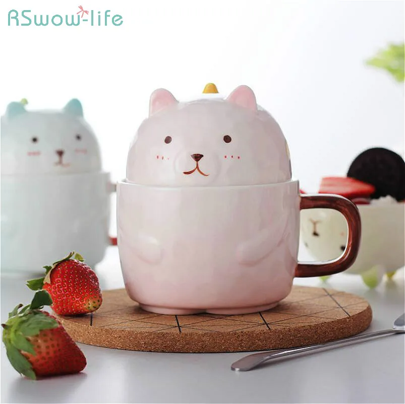 

Bear-to-Cup Cartoon Creative Ceramic Cup With Cover Couple Milk Coffee Lovely Mark Funny Mugs With Handle Birthday Gift Children