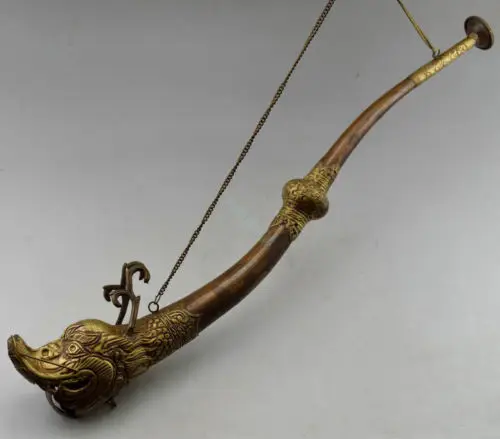 Изысканный Тибетский коллекционный украшающий старый ручной работы медный резной инструмент дракона Тромбон
