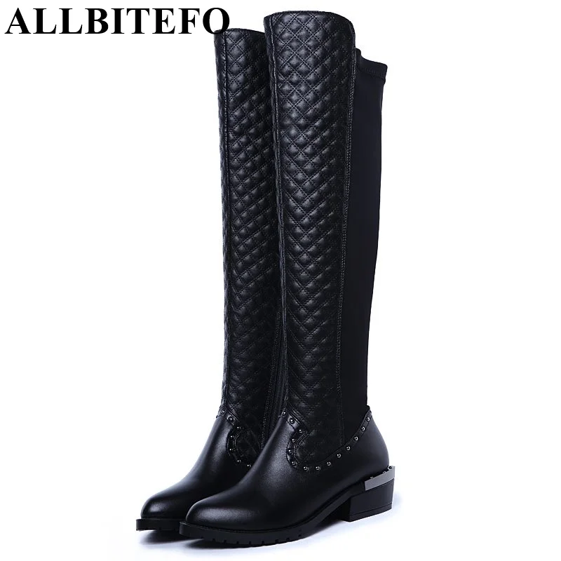 

ALLBITEFO rivets design genuine leather + PU women boots 2016 new winter over the knee boots thigh high boots EURO size 33-43