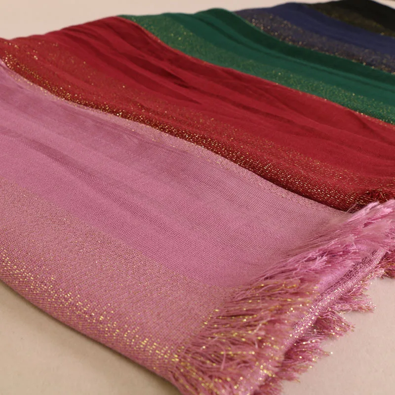 

MSAISS 170-70CM 10 Color Autumn Women Gold Line Cotton Flax Scarf Shawl Luxury Muslim Lady's Headscarf