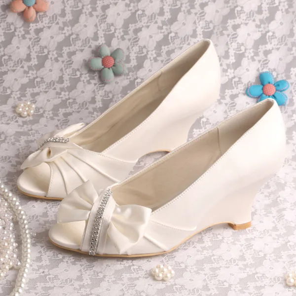 satin wedge wedding shoes