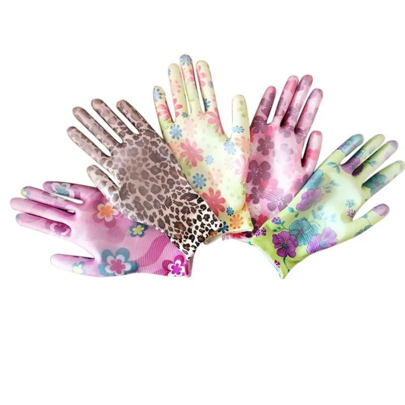 

New Household gloves Ladies gardening gloves Nylon suit color work gloves Tu Palm Dipped Gloves Non-slip