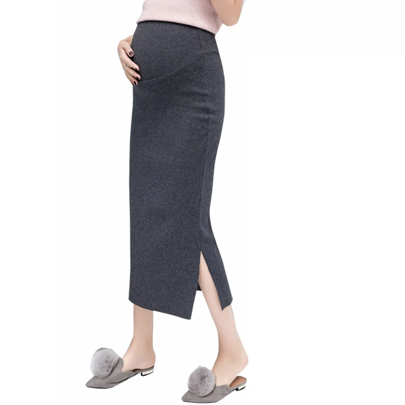 Весна Осень Корейская мода для беременных живота юбки шерстяные трикотажные стрейч линия юбки низ для беременных женщин