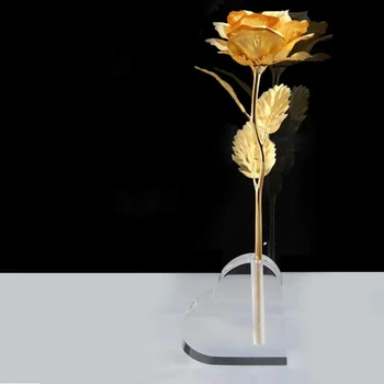 

1pcs/lot 2 design Only stand 24k gold rose plastic holder heart shape vase and moon shape vase for flower display Acrylic stand