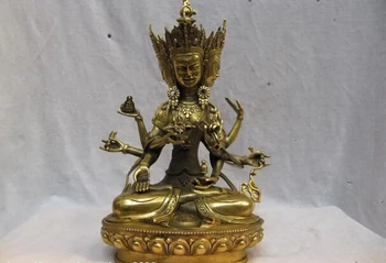 

150401 S0706 12 Tibet Brass Buddhism Fane Three Face Eight Arm Ushnisha Vijaya Buddha Statue