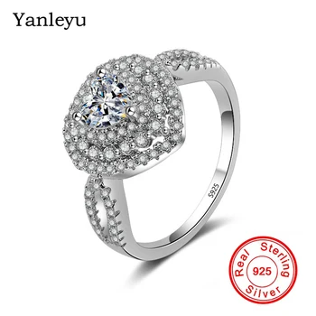 

Yanleyu Forever Love Heart Wedding Band Ring Female 925 Sterling Silver Jewelry Cubic Zircon Engagement Rings for Women PR055