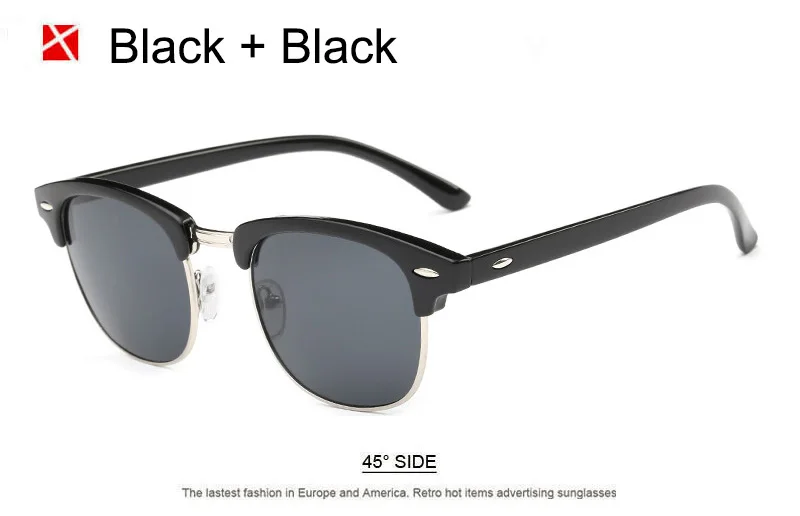 SHAUNA, классические мужские ретро поляризационные солнцезащитные очки с заклепками, фирменный дизайн, женские полуоправы, декоративные квадратные солнцезащитные очки UV400 - Цвет линз: Black Black