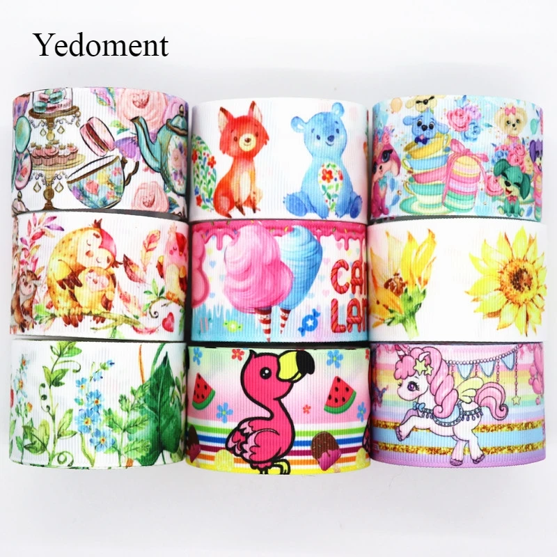 

50 Yards Flowers/Cake Printed Grosgrain Ribbon 1.5" 38MM For Hair Bows DIY Crafts Handmade Accessories M19060101