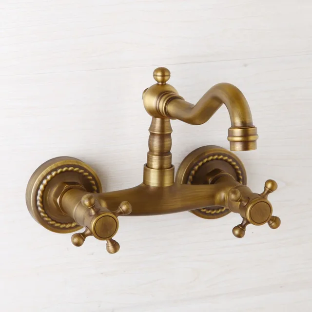 Antique Br Bathroom Faucet Dual Handle Wall Mounted Ceramic Antique Br Bathroom Faucet Dual Handle Wall Mounted Ceramic Single Hole Difference Hot Cold Water Eminent