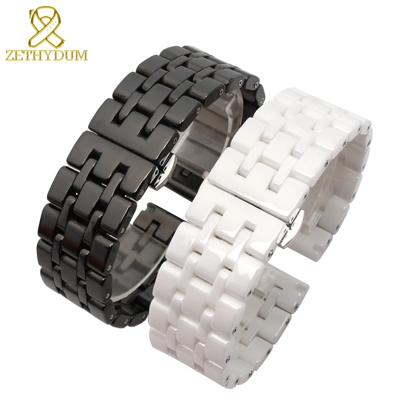 

100% Ceramic watchband 17mm 20mm watch strap wristwatches band white black not fade allergy water resistant watch accessories