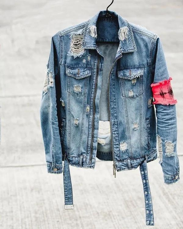

2019SS NEW TOP kanye west Classic broken zipper for old Denim Jacket Hip hop oversized bule black hole jeans jackets coats M-XXL