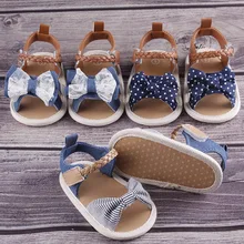 Летние детские обувь новорожденного для девочек босоножки джинсовые Нескользящие мягкие детские туфли подошва Prewalkers для 0-18 месяцев Детские 3C03