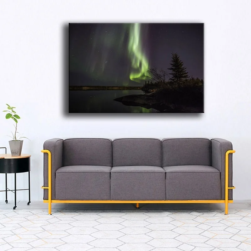 

Canvas Print Pictures Wall Art Frame 1 Piece Northern Lights Painting Living Room Forest Aurora Borealis Poster Home Decor Frame