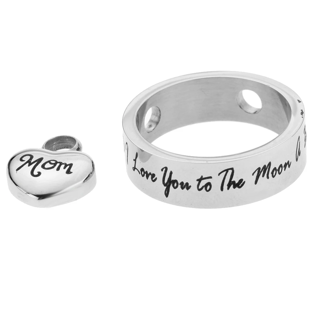 Round Loop Heart I Love You to the Moon and Back Stainless Steel Urn Pendant Memorial Keepsake Jewelry