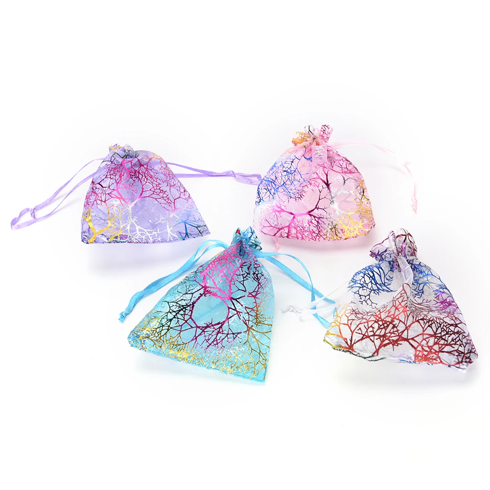 25Pcs/lot 12X9cm Coralline Organza Jewelry Pouch Wedding Party Favor Gift Bag Hot Drawstring Christmas Packaging Bags