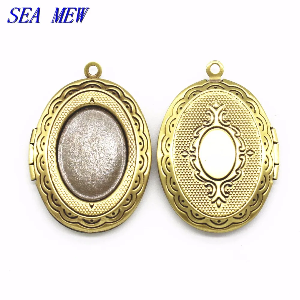 

SEA MEW 18*13mm Oval Cabochon Base Brass Locket 6 Colors Plated Blank Pendant Photo Frame For Jewelry Making 20 PCS