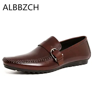 

Men's fashion loafers buckle designer genuine leather casual shoes men high quality business office work shoes driving car shoes
