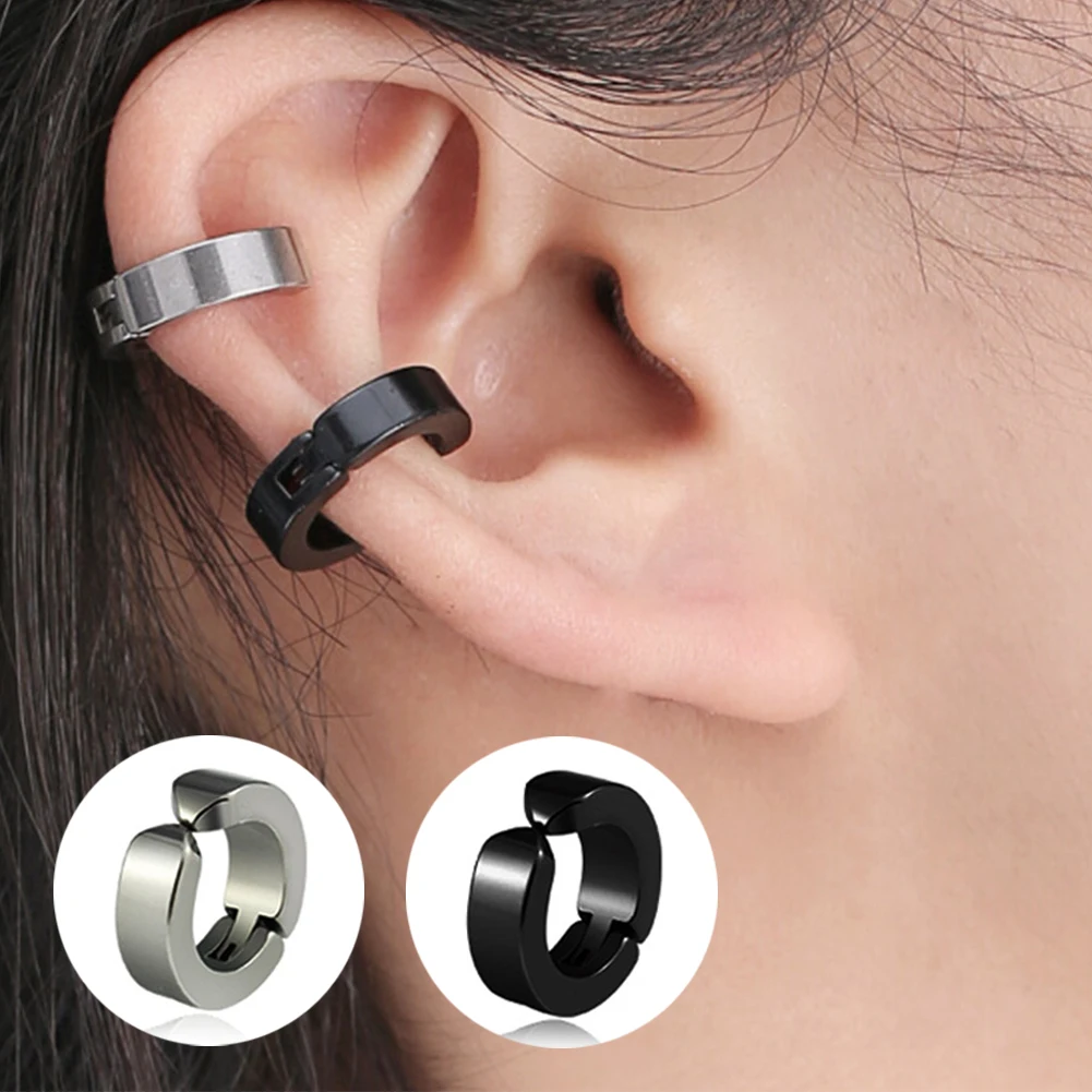 Titanium Steel Fabala Party Shiny High Polished Ear Clip Retro Hard Men Stud Earring Round Anti-allergic 5 Colors | Украшения и