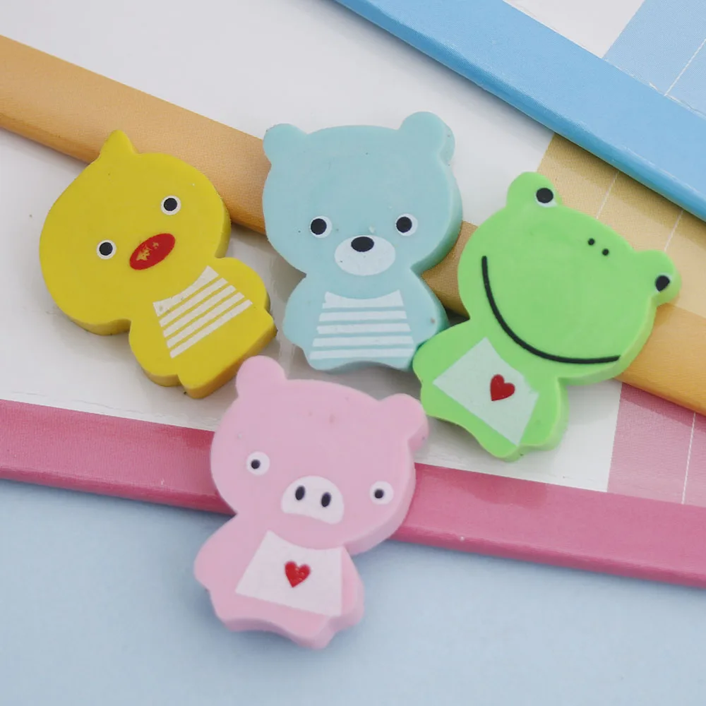 

4 pcs /bag kawaii frog animals mini rubber eraser creative stationery school supplies gift for kids